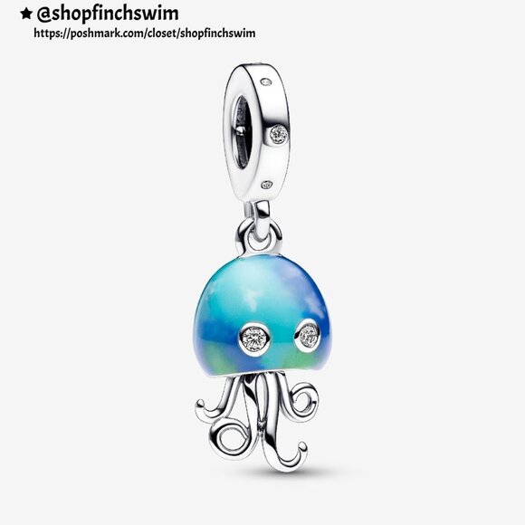 Pandora Colour-changing Jellyfish and Round Clasp Blue Braided Leather Bracelet - Picture 3 of 5